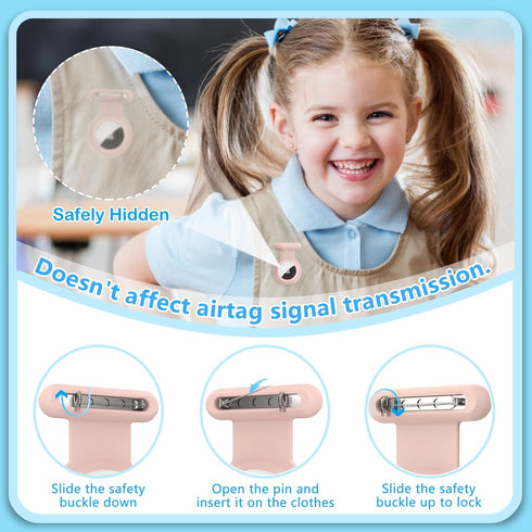 4 Pack Hidden Pin Airtag Holders with 1 Airtag Bracelet, Waterproof Silicone for Kids and Luggage