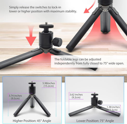 Kado Metal Portable Monitor Stand Tripod, 360° Ball Head and 1/4" Screw for Phone, Tablet, Camera