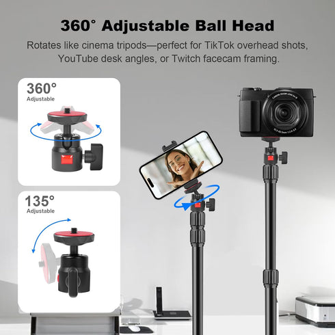 Mechrig 360 1/4" (811002) Camera Desk Mount Table Stand with Ball Head, Table Light Stand with Screw & C Clamp, Webcam