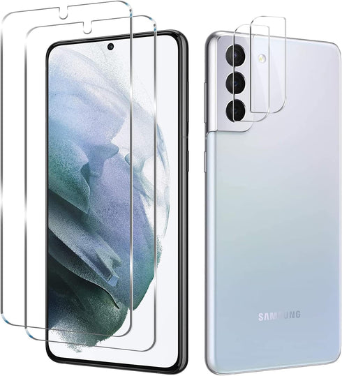 Galaxy S21 Tempered Glass Screen Protector + Camera Lens Protector, 2 + 2 Pack, Case Friendly