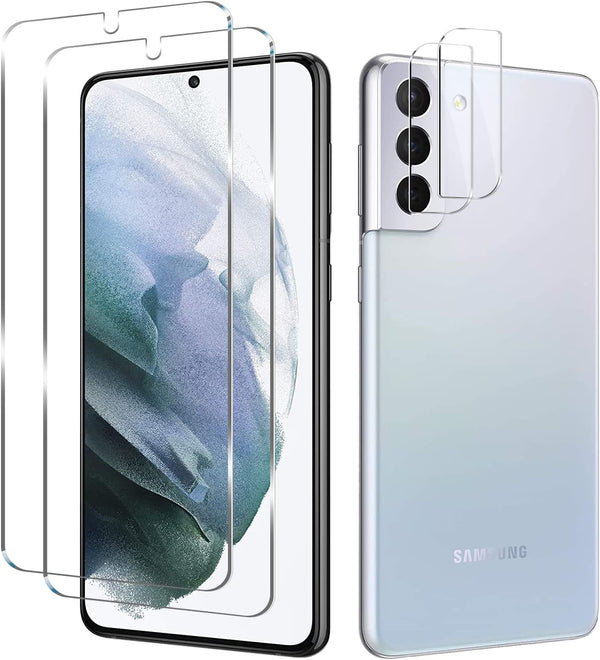 Galaxy S21 Tempered Glass Screen Protector + Camera Lens Protector, 2 + 2 Pack, Case Friendly