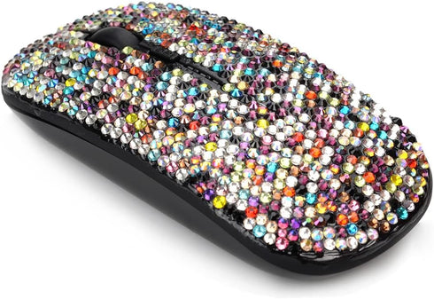 Luxury Bling Rechargeable Wireless Mouse with Austrian Crystal Rhinestone, Flat Slim Mouse for Laptop PC, Colorful Gift