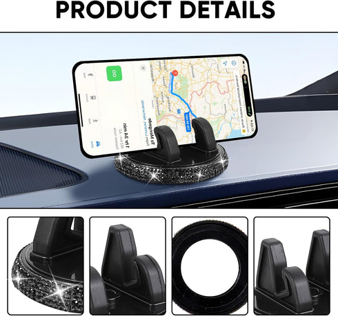 Hovom 360 Bling Car Phone Holder, Rhinestone Cell Phone Holder for Cars Dashboard, Adjustable Auto Dash Board Cellphone