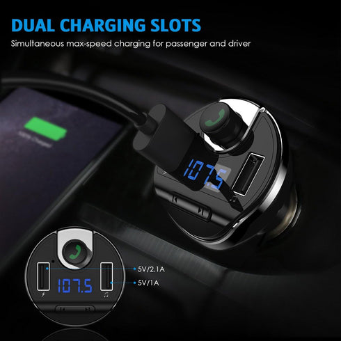 Criacr Aux Bluetooth Adapter for Car - Hands-Free Call Dual Ports Charger, FM Radio Transmitter Receiver, Mp3 Audio