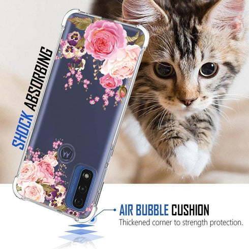 Moto G Pure Case, Moto G Power 2022 Case, TPU Soft Rubber Reinforced Anti-Fall Mobile Phone Cover (Pink Flower)