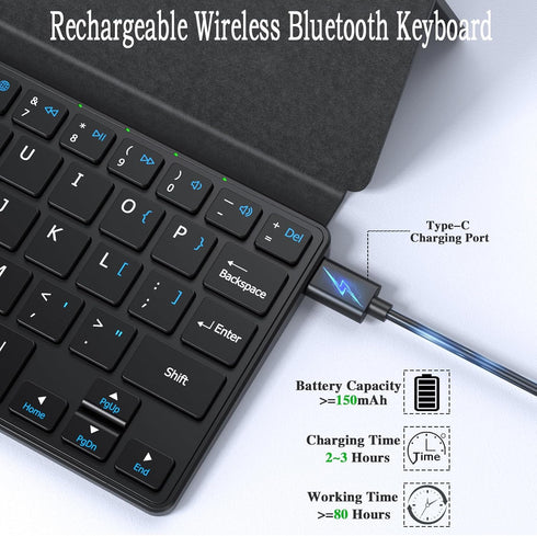 Universal Wireless Keyboards, Ultra Light Portable Mini Keyboard with Adjustable Angle Stand & Leather Case,
