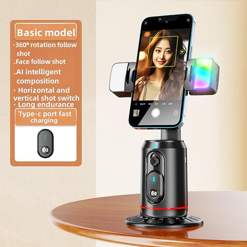 Auto Face Tracking Tripod, 360° Rotating Auto Tracking Phone Stand with Gesture Control for Live Vlog Streaming Video