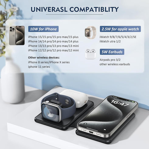Wireless Charger iPhone, 3 in 1 Charging Station for Apple Devices, Charger for iPhone 15 14 13 12 Pro Max Plus,