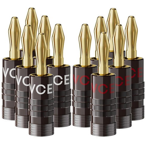 VCELINK Banana Plugs, Speaker Wire Connectors, 4mm 24K Gold Plated Dual-Screw Type