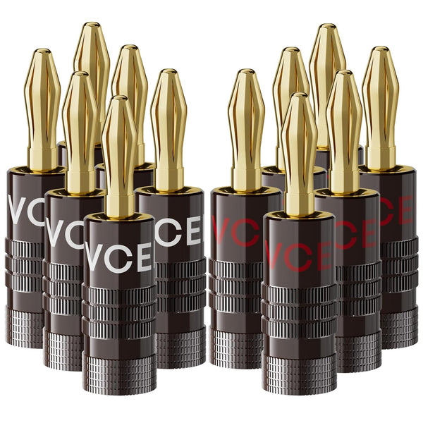 VCELINK Banana Plugs, Speaker Wire Connectors, 4mm 24K Gold Plated Dual-Screw Type