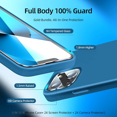 Dssairo iPhone 13 Case, with 2 Pack Screen Protector + 2 Pack Camera Lens Protector, Blue