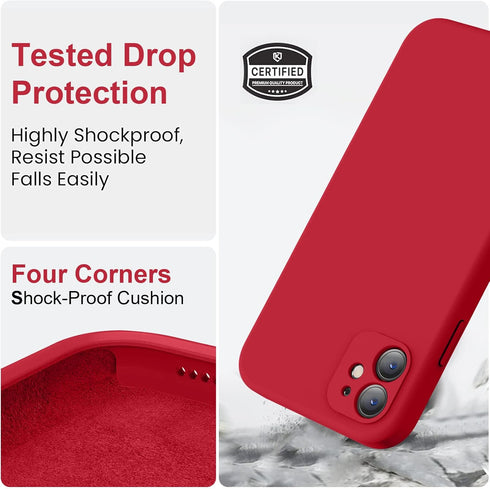 Vooii iPhone 11 Case - Upgraded Liquid Silicone, Square Edges, Camera Protection, Soft Microfiber Lining - Red 6.1"