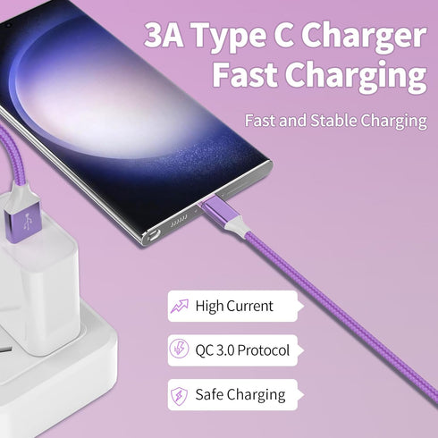USB C Cable, 6 Pack Type C Charger Fast Charging Cable, Nylon Braided Android Charger for iPhone 15, Samsung Galaxy,