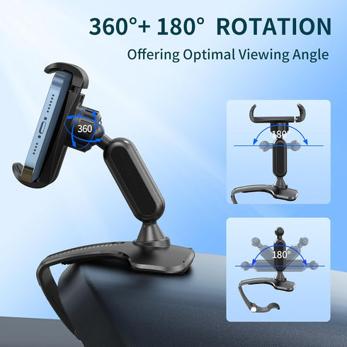 Multifunctional Car Dashboard Mobile Phone Holder, 360 Degree Rotation Universal Dash Clip Mount for 4-7 inch