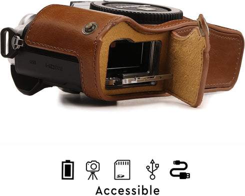 MegaGear MG1352 Olympus OM-D E-M10 Mark III Leather Camera Half Case and Strap, Light Brown