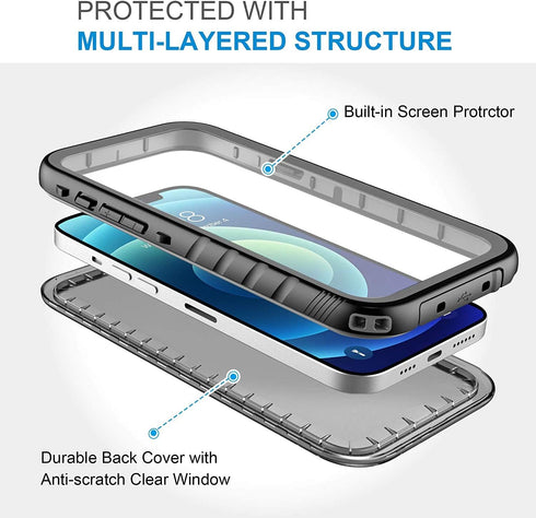 SPORTLINK Waterproof Case for iPhone 12 Pro Max, Full Body Shockproof Dustproof Rugged Case