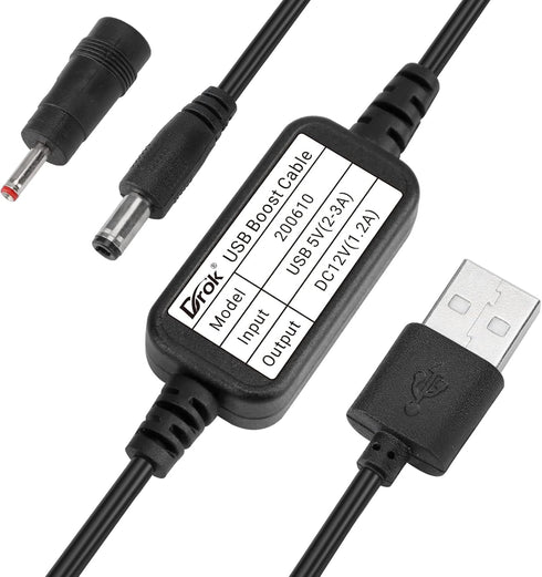 DROK USB to 12v Adapter, 5V to 12V Step Up Converter, Boost Converter Voltage Regulator with 5.5x2.5mm/3.5x1.35mm Ports