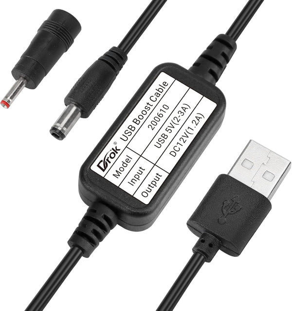 DROK USB to 12v Adapter, 5V to 12V Step Up Converter, Boost Converter Voltage Regulator with 5.5x2.5mm/3.5x1.35mm Ports