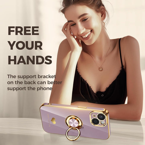 Nonional 13 2 Pack 360 13 Compatible for iPhone Case with Screen Protector, Rotatable Ring Holder [Luxury Hearts