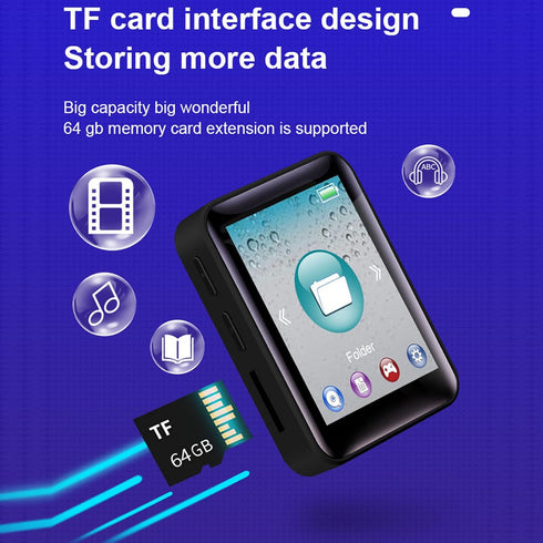 Zyyini MP3 5.0 1.77 Inch 64GB Player, Bluetooth Music Player, Portable HiFi Music Player FM Radio Recording EBook