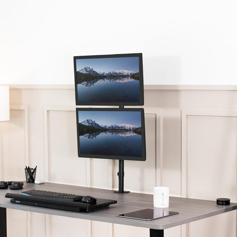 VIVO Dual Vertically Stacked Monitor Desk Mount, Adjustable Stand for 2 Ultrawides up to 34 inches