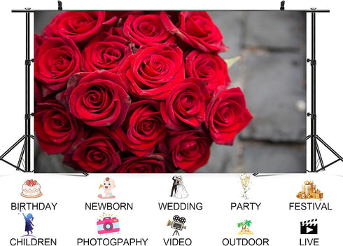 UPXIO 9x6ft Red Rose Bouquet Close Up Backdrop Romantic Floral Arrangement Photo Background Tapestry for Valentine's