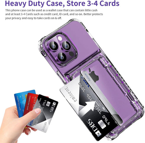iPhone 14 Pro Max Clear Wallet Case - Heavy Duty, Shockproof, Anti-Scratch, Credit Card Holder, 6.7" Protection.
