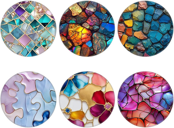 (6 Pack) Collapsible Cell Phone Grip for Smartphones, Expanding Holder - Colorful Rose Gold Marble