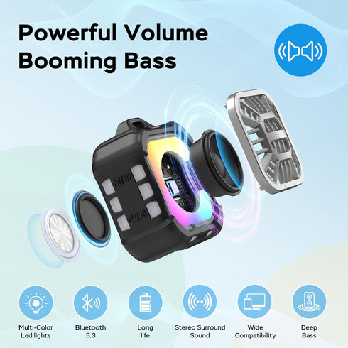 INSMY Bluetooth Speaker, IPX7 Waterproof, Portable Shower Speaker, 24H Playtime, RGB Lights, Wireless Sync for Outdoor