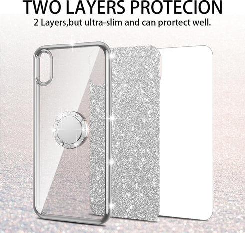 nancheng Case for Galaxy A15 5G, for Samsung Galaxy A15 5G Case with Ring Kickstand Lanyard Shockproof Protection Phone Case Cute Soft TPU Glitter Cover for Girls Women Men - Silver
