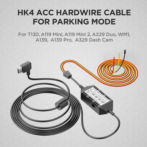 VIOFO HK4 Acc Hardwire Cable, USB-C for A329/A229/A119Mini2/A139Pro/WM1/T130 Dash Cam, Low Voltage Protection
