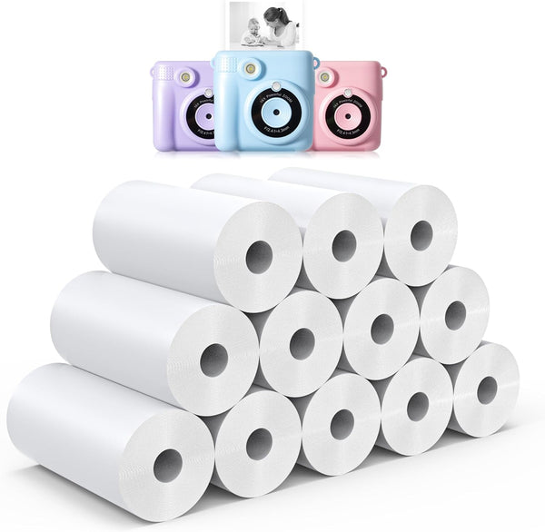 12 Rolls Instant Print Camera Refill Paper for Kids, Hikkon Thermal Print Paper Rolls for Most Instant Cameras