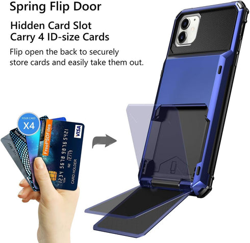 Vofolen Case for iPhone 11 Case Wallet 4-Card Holder ID Slot Flip Door Hidden Pocket Anti-Scratch Dual Layer Hybrid TPU Bumper Armor Protective Hard Shell Back Cover for iPhone 11 6.1 inch Navy