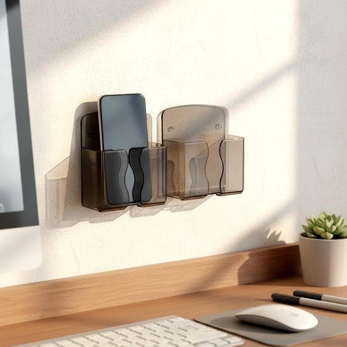 Eldraqth 2 Pcs Wall Mount Phone Holder, Phone Stand with Self Adhesive, Clear Smartphone Stands with Charging Hole