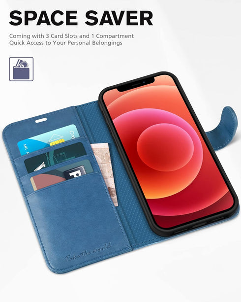 TUCCH Wallet Case for iPhone 12 Pro/12 5G, Lake Blue, TPU Shockproof Inner Shell, RFID Blocking, Card Holder