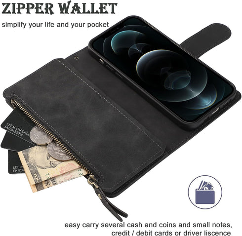 RANYOK Wallet Case for iPhone 11 (6.1 inch), Premium PU Leather Zipper Flip Folio Wallet with RFID Blocking, Magnetic