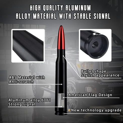 HVSTTPK F150 F250 F350 1500 2500 3500 Truck Bullet Antenna with Valve Stem Caps, Mast for GM Ford Chevy Silverado HD