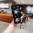 Compatible with iPhone 11 Case Cute 3D Bling Glitter White Black Stars with Pearl Bracelet Chain Design for Girls Women Kawaii Sparkle Protective Phone case for iPhone 11-Black