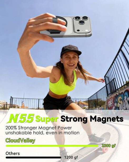 CloudValley 17 Max/16/15/14/13/12 Magnetic Phone Grip, Slim Rotating Finger Loop Ring Holder with Soft Strap