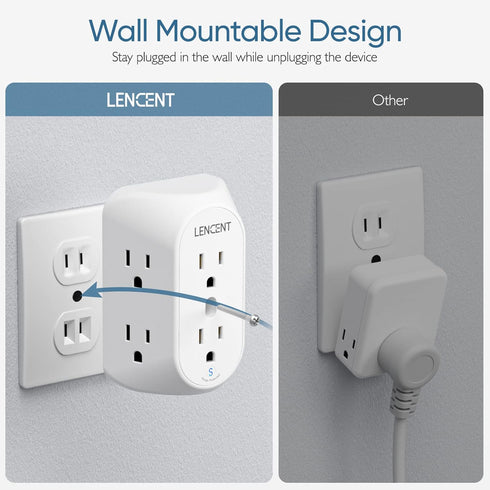 LENCENT 2 Prong Power Strip, 3 to 2 Prong Grounding Outlet Adapter, Surge Protector, 6 Outlets Widely Spaced