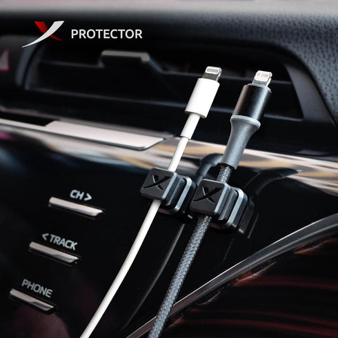 Magnetic Cable Holders X-Protector 6 PCS - Premium Self-Adhesive Cable Clips for Car and Desk Cord Management (Black)