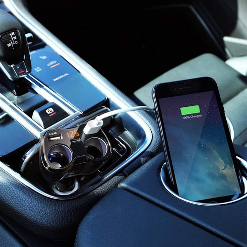 Otium USB C Car Charger, 2 Sockets Cigarette Lighter Splitter, 12/24V 80W Dual USB Type-C Ports, Separate Switch, LED