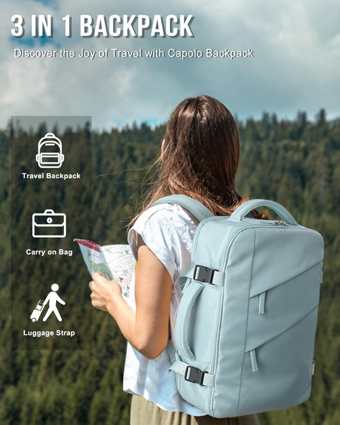 Travel Backpack for Women Men, Waterproof Laptop Backpack, Flight Approved Carry On Bag for 15.6'' Laptop, Lake Blue