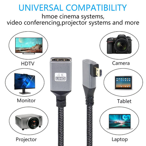 RIIEYOCA 4K 4K Laptop,Projector,TV,Monitor,Camcorder(Cable:20cm) Micro HDTV to HDTV Adapter Cable,Right Angle Micro