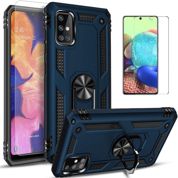 STARSHOP Compatible Samsung Galaxy A71 5G Phone Case with Tempered Glass Screen Protector, Blue