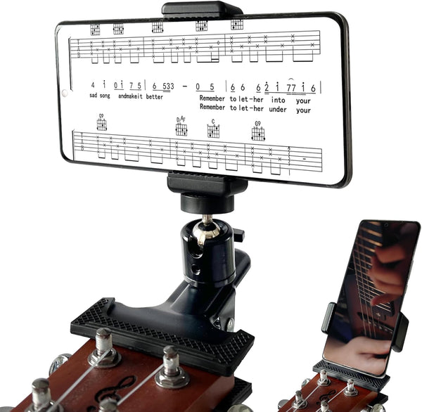 VEOOK Guitar Phone Mount, 2-in-1 Bass &Guitar Headstock Phone Holder Clip with Adjustable