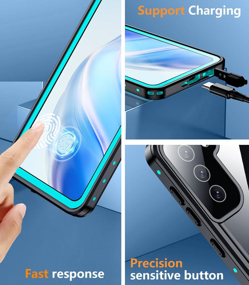 Temdan Waterproof Case for Samsung Galaxy S21, Built-in Screen Protector, 360 Full Body Shockproof, Teal