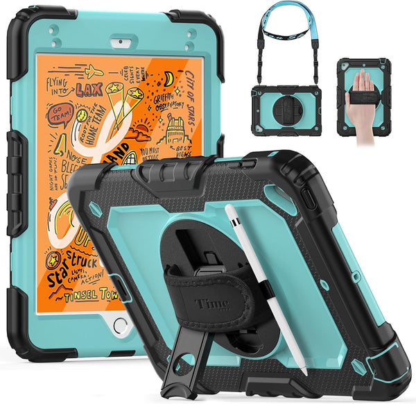 Timecity Case for iPad Mini 5th Generation, Heavy Duty Case with Screen Stand, Hand Strap, Shoulder Strap for 7.9 Inch