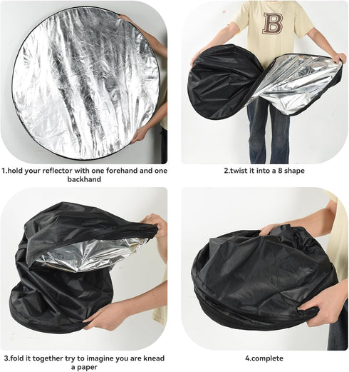 UTEBIT 43"/110cm 5 1 Photography Reflector with Stand & Clamp, Collapsible Light Reflector with Bag in Multi Disc