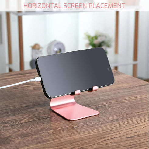Rose Gold Foldable Aluminum Alloy Cell Phone Holder, Tabletop Metal Phone Stand with Adjustable Angle